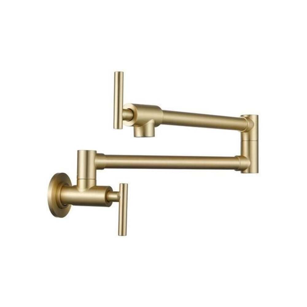 Wall Mount Folding Kitchen Pot Filler Faucet in Brushed Gold